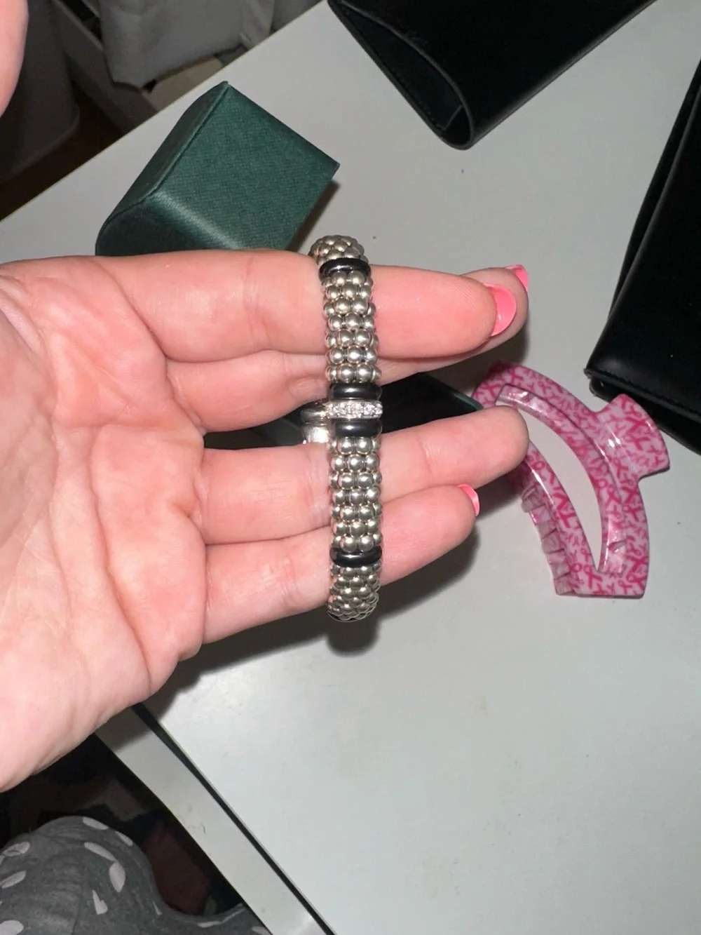 LAGOS Silver Beaded Bracelet with Black Accents